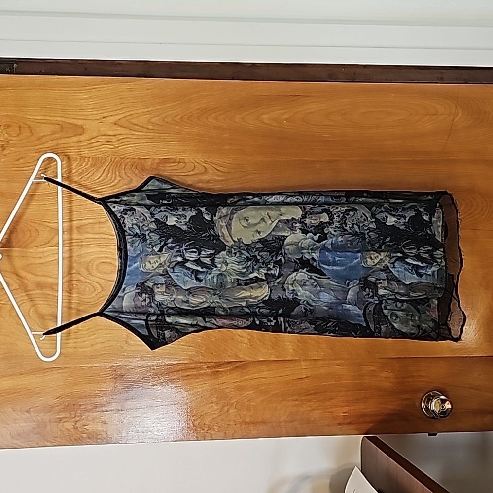 Joule Painting Style Mesh Overlay Mini Dress